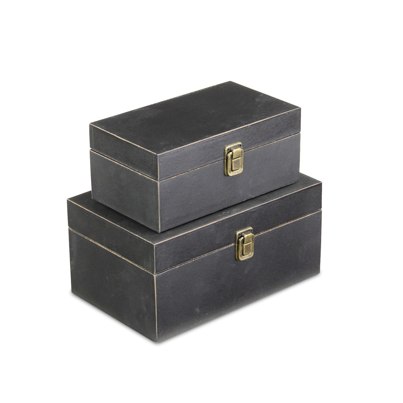 Contemporary Home Living Set of 2 Black and Gold Distressed Storage Boxes 10.25"